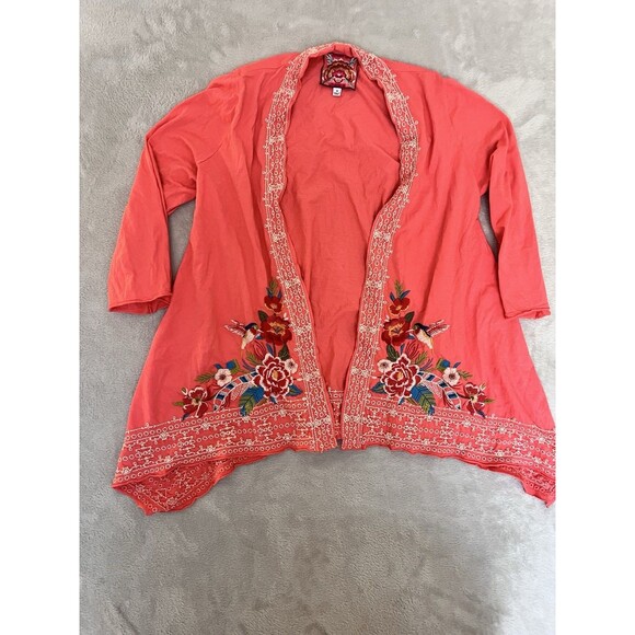 Johnny Was Los Angeles Sweaters - Vibrant Coral Embroidered Cardigan